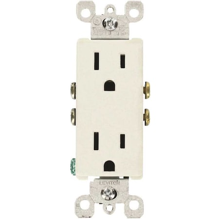 Leviton Straight Blade Receptacle, 5-15R, 15 A, 125V AC, 2 Pole, 3 Wire, Grounded M24-05325-WMP